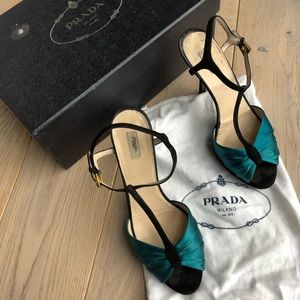 Prada silk & black suede high heel sandals